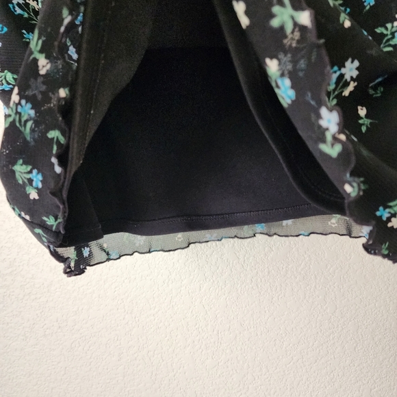 BOUTIQUE EUROPA x VINTAGE 90s mini floral sheer overlay skirt lettuce hem M - Picture 6 of 10